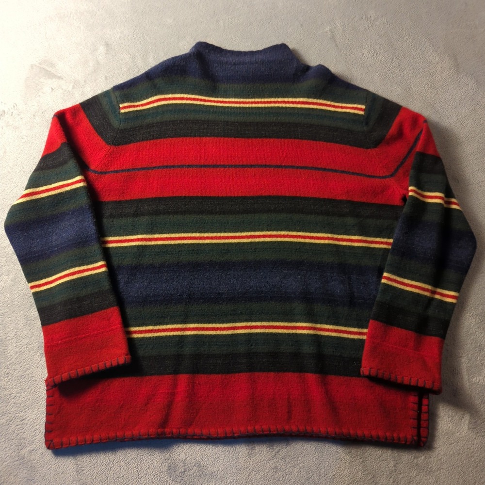 Vintage 90s Lauren Ralph Lauren Sweater Mens XL Red Green Striped Lambswool - Picture 2 of 11